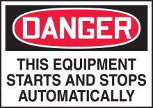 Accuform LEQM269VSP - Safety Label, DANGER THIS EQUIPMENT STARTS AND STOPS..., 3 1/2" x 5", Adhesive Vinyl, 5/pk