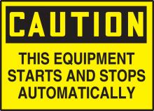 Accuform LEQM782VSP - Safety Label, CAUTION THIS EQUIPMENT STARTS AND STOPS..., 3 1/2" x 5", Adhesive Vinyl, 5/pk