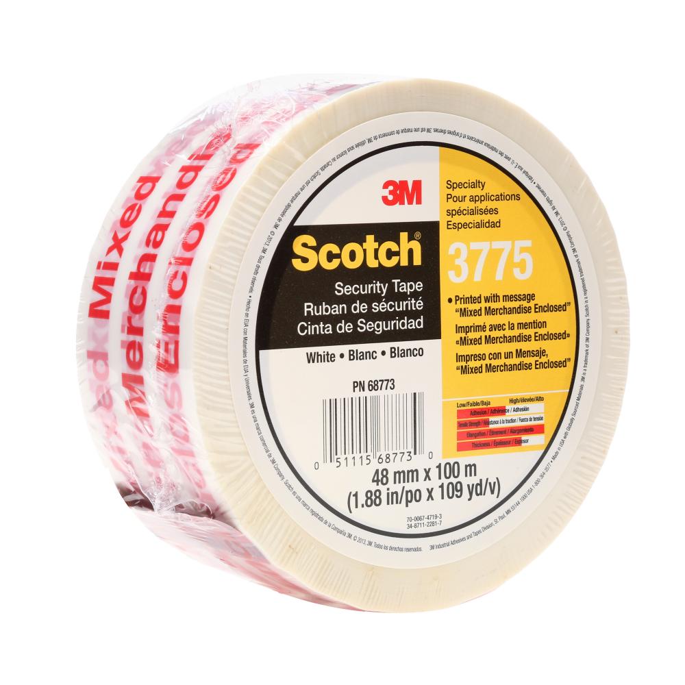 Scotch® Printed Message Box Sealing Tape 3775, White, 48 mm x 100 m, 36/Case, Bulk
