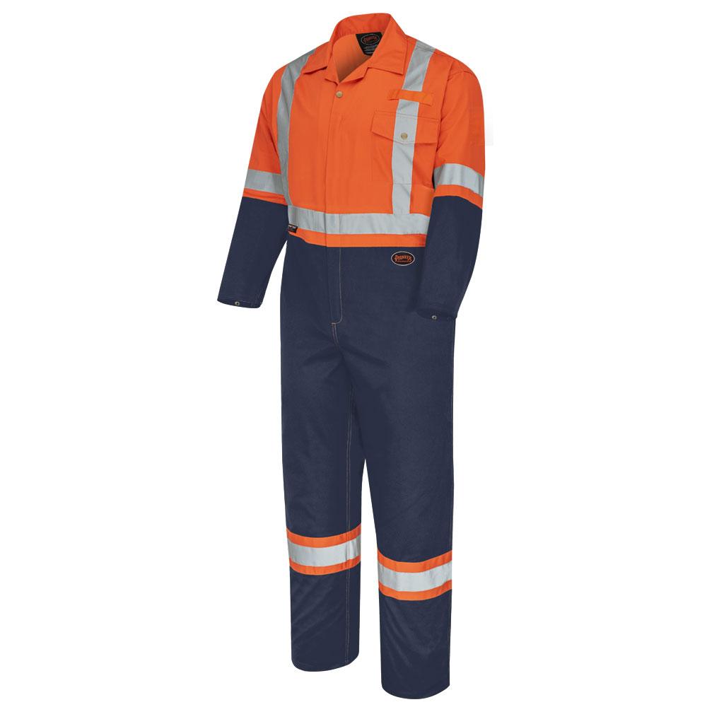 2-Tone Poly/Cotton Safety Coveralls - Zipper Closure - Orange/Navy - 62  - Tall