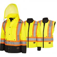 Pioneer V1121161-M - Women's Hi-Vis 7-in-1 Jacket - Waterproof - Detachable Hood - Black Bottom - Hi-Vis Yellow - M