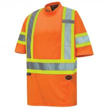 Pioneer V1052750-L - Hi-Vis Bird's-Eye Safety T-shirt - Tape on Sleeves - Hi-Vis Orange - L