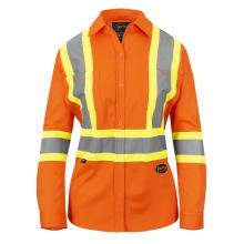 Pioneer V2121250-XL - Women’s Long Sleeved Safety Shirt – Hi-Vis Orange - Cotton Twill – Button Closure - XL